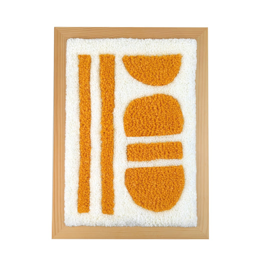 Tableau Form en laine fond blanc et formes géométriques jaunes orangées