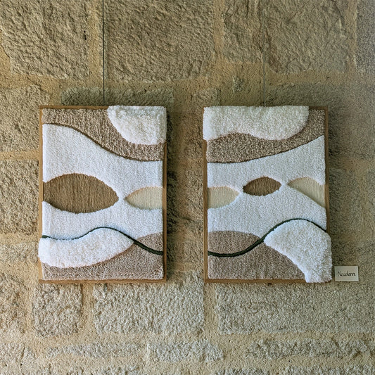 Tableaux texturé en laine, en corde et cadre en chêne massif