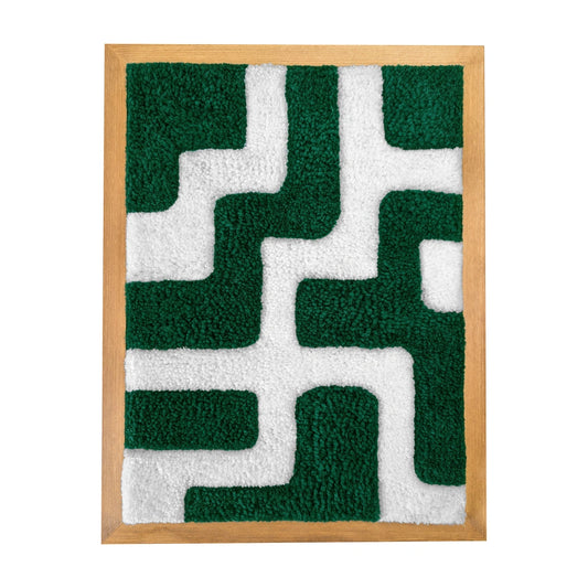 Tableau en tufting modèle Tétris coloris vert et blanc